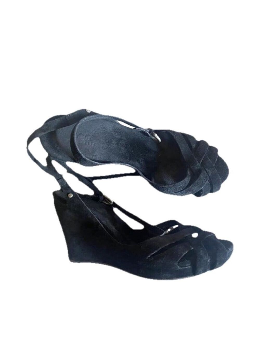 UGG Violet 1772 Leather Ankle Strap black Wedge 4" Platform Shoes Sandals Women